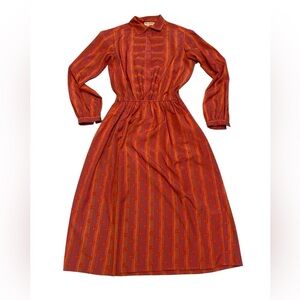 Vtg 80s Jack Mulqueen Silksational Shirtdress Midi - Red Abstract Pattern S